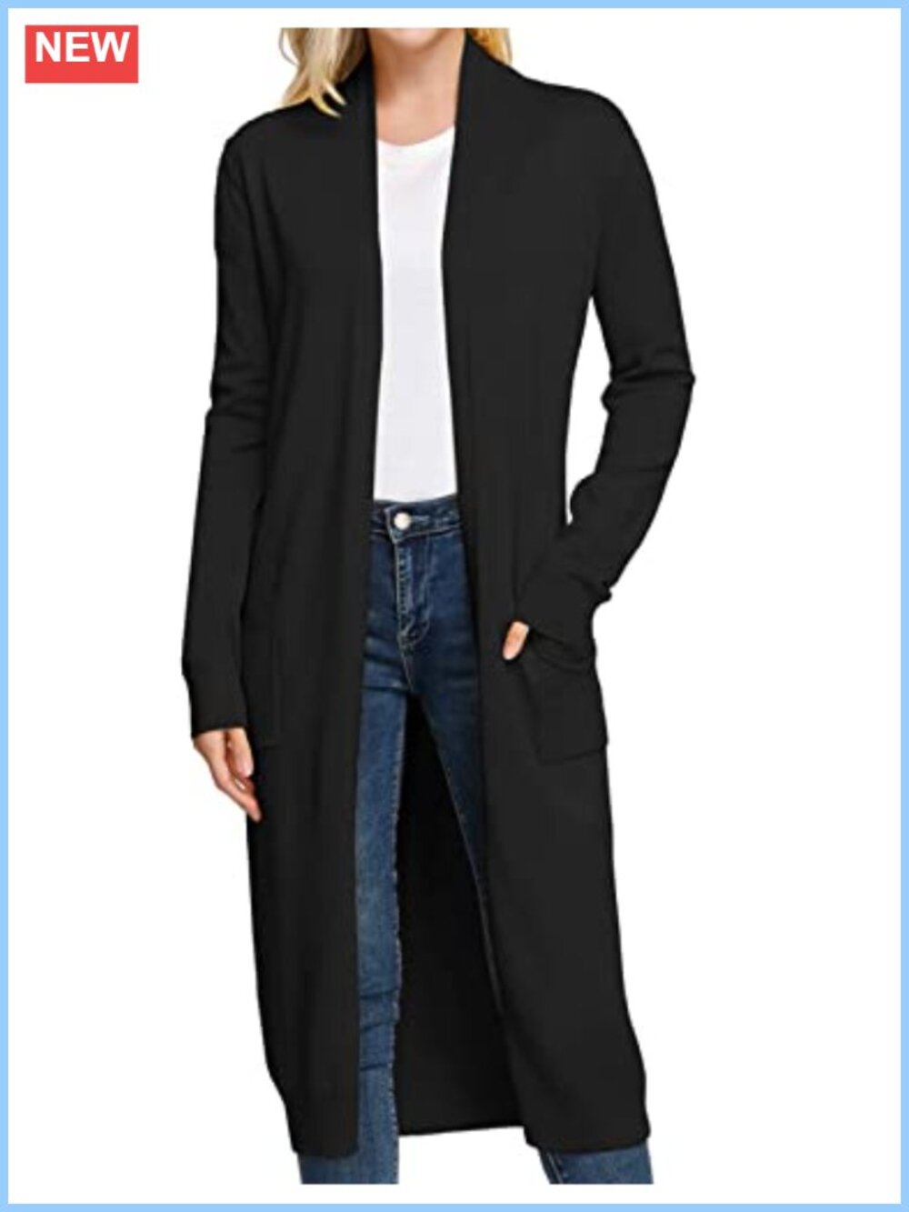 Open Front Maxi Cardigan Sweater with Pockets - Lightweight Knit
